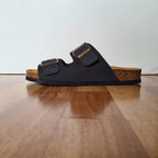 Sandalia de piel Negra con doble hebilla - Casual