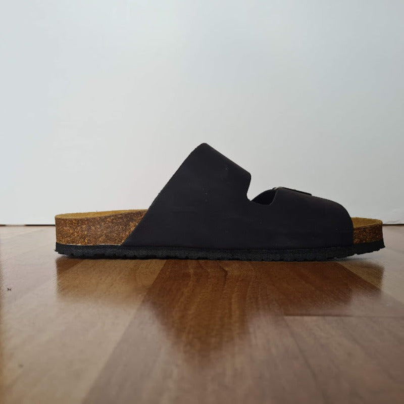 Sandalia de piel Negra con doble hebilla - Casual