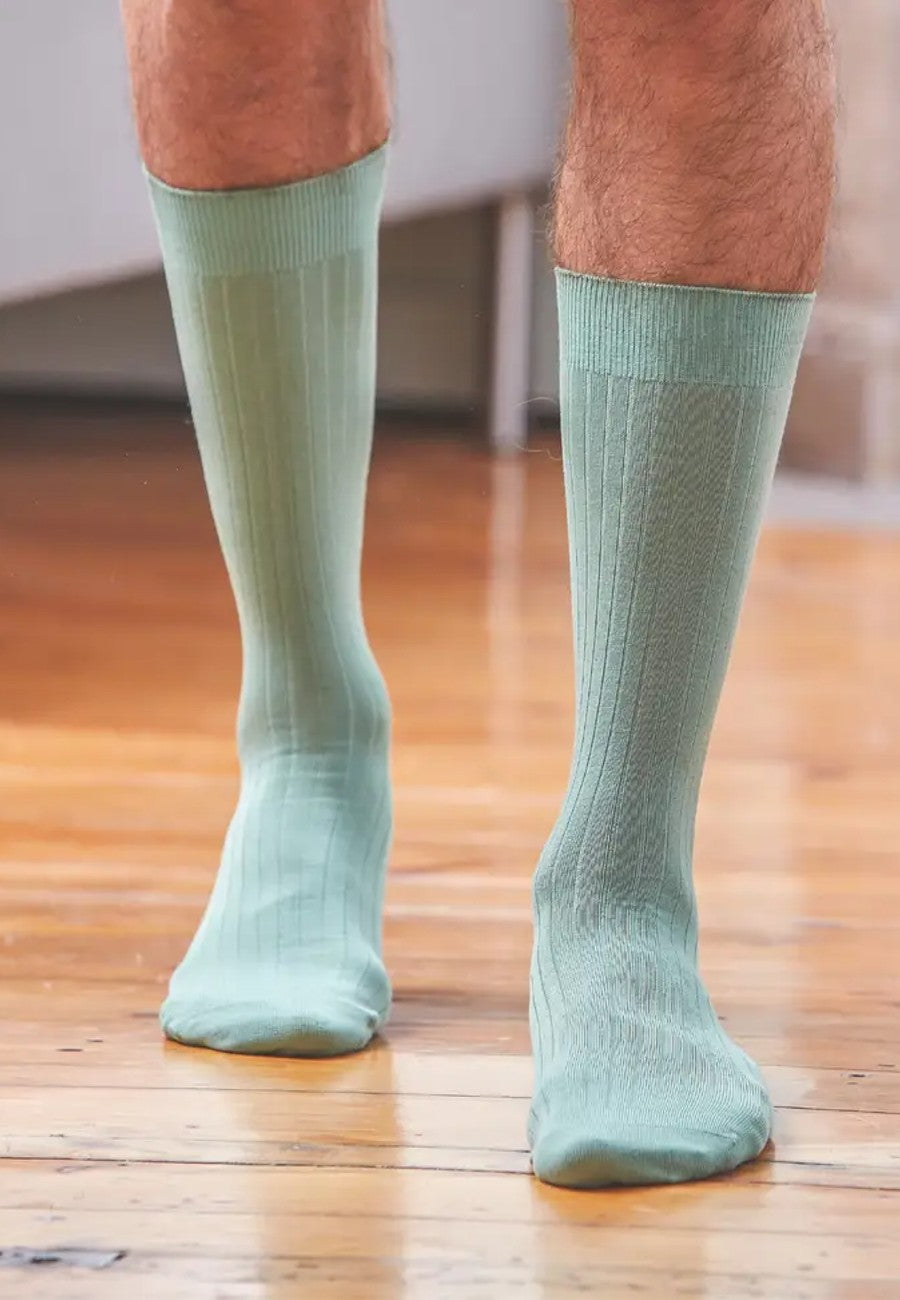 Calcetines para hombre de algodón mercerizado en verde palido