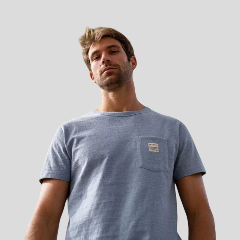 Camiseta Azul moteado de algodón reciclado en testimu.com de T'estimu Moda