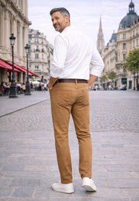 Pantalón tejano de tiro alto elástico Bahía color tostado