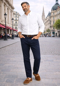 Pantalón tejano de tiro alto elástico Bahía color azul marino