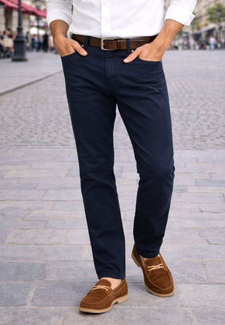 Pantalón tejano de tiro alto elástico Bahía color azul marino