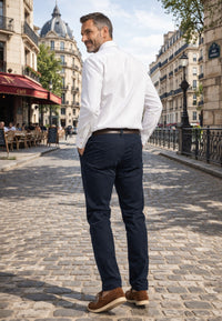 Pantalón tejano de tiro alto elástico Bahía color azul marino