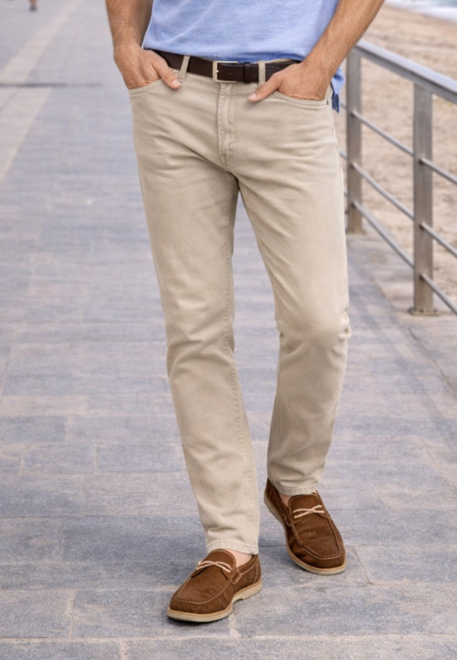 Pantalón tejano de tiro alto elástico Bahia color beige