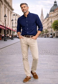 Pantalón tejano de tiro alto elástico Bahia color beige