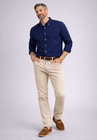 Pantalón tejano de tiro alto elástico Bahia color beige