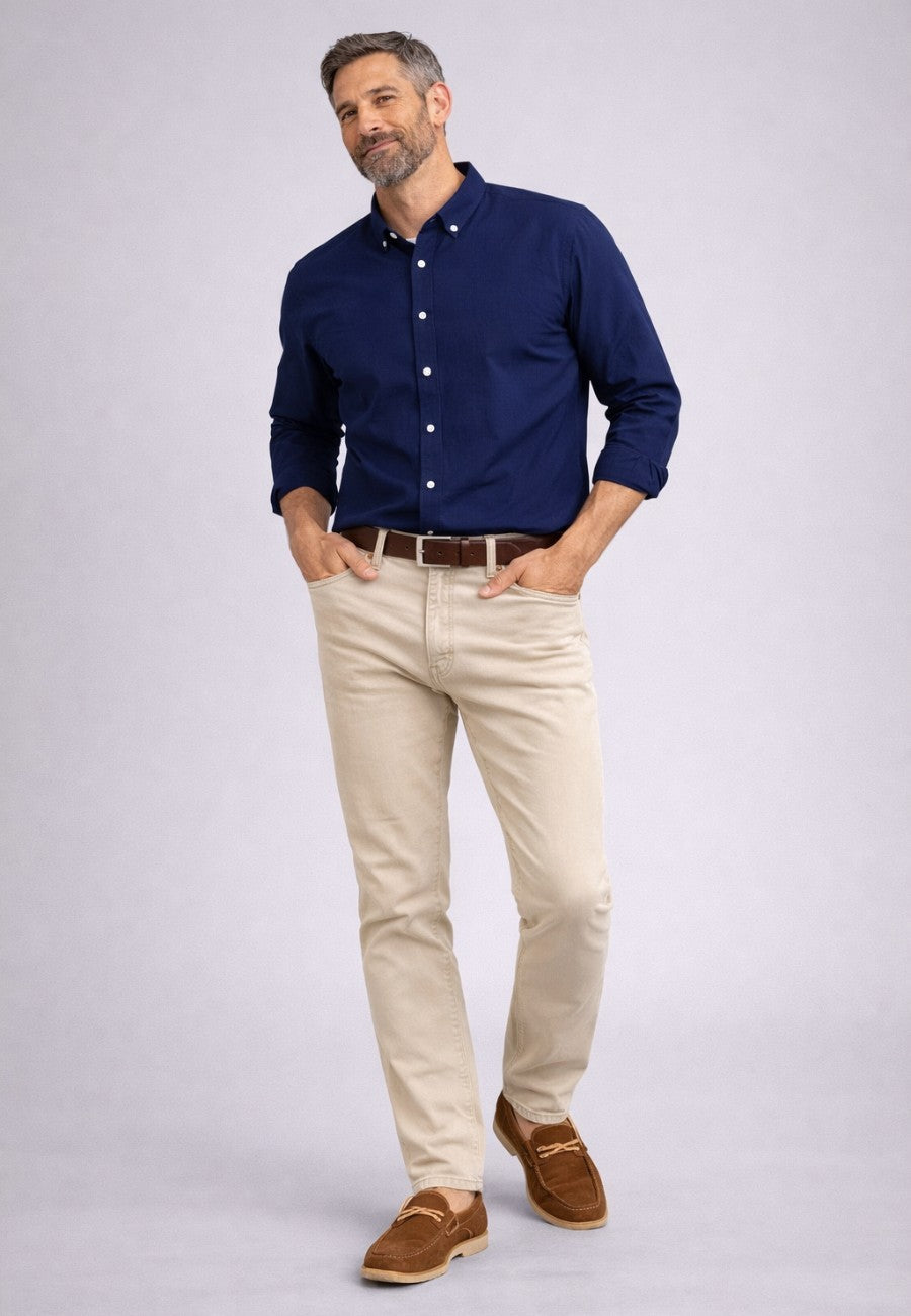 Pantalón tejano de tiro alto elástico Bahia color beige