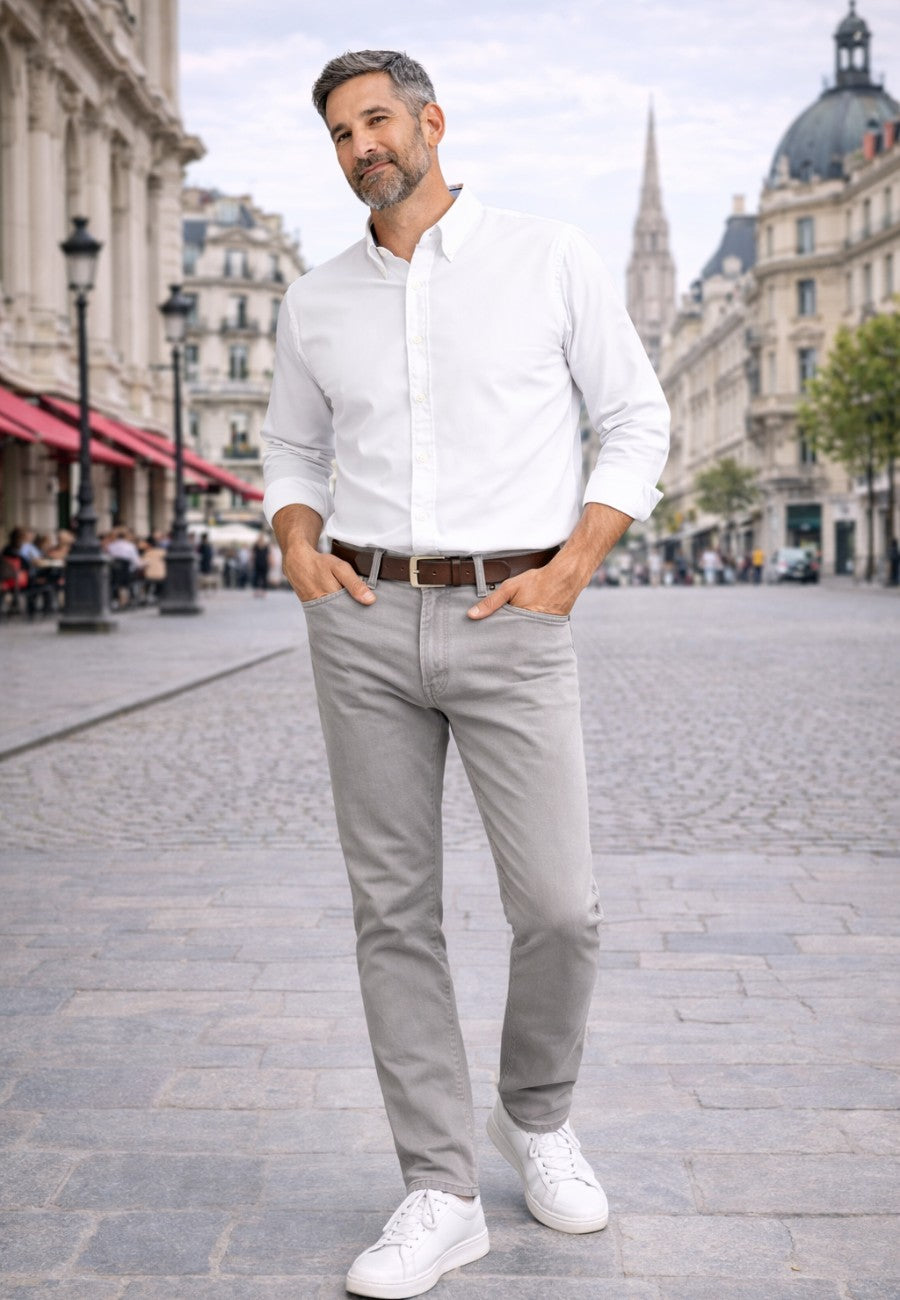 Pantalón tejano de tiro alto elástico Bahia color gris