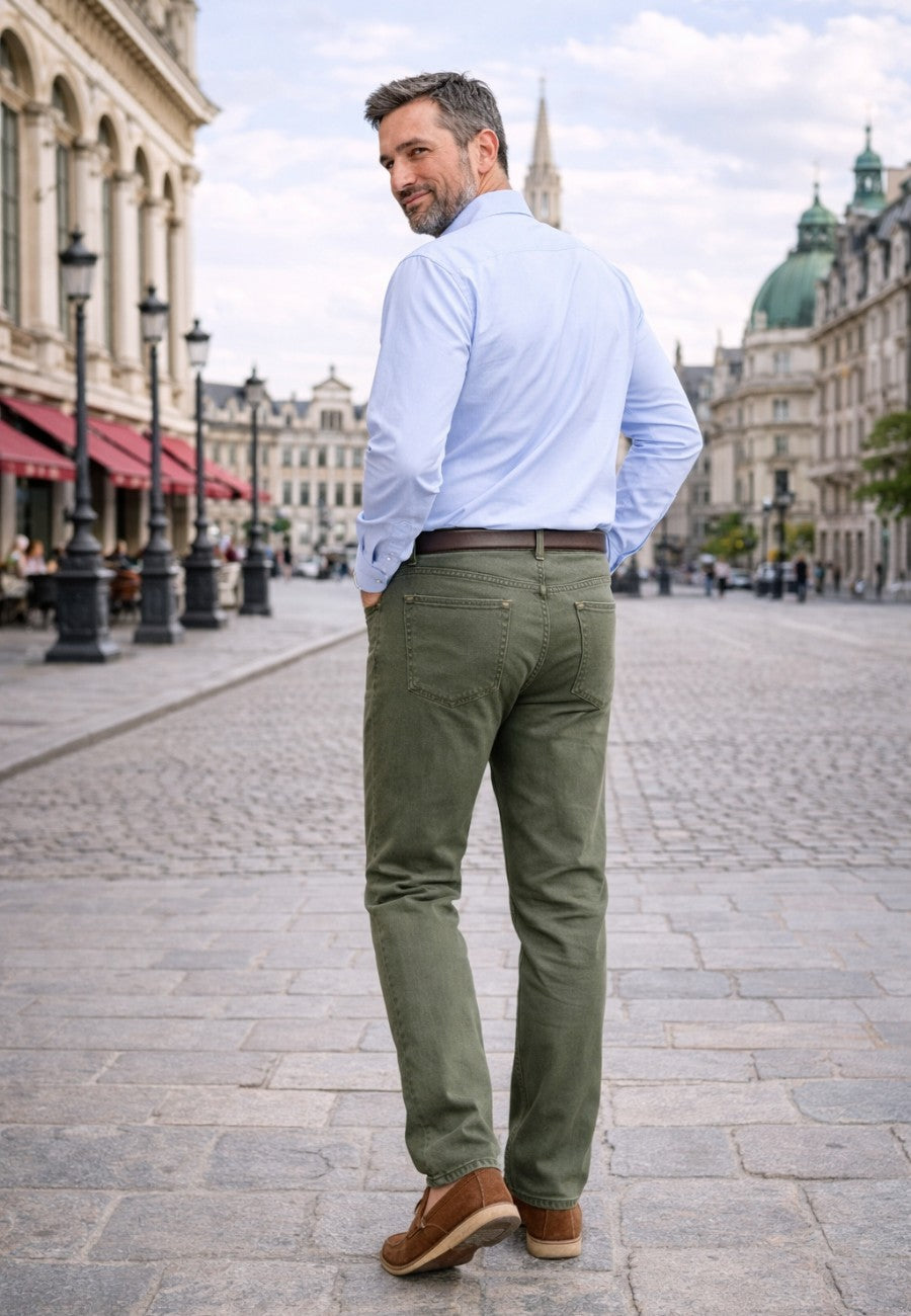 Pantalón tejano de tiro alto elástico Bahia color verde