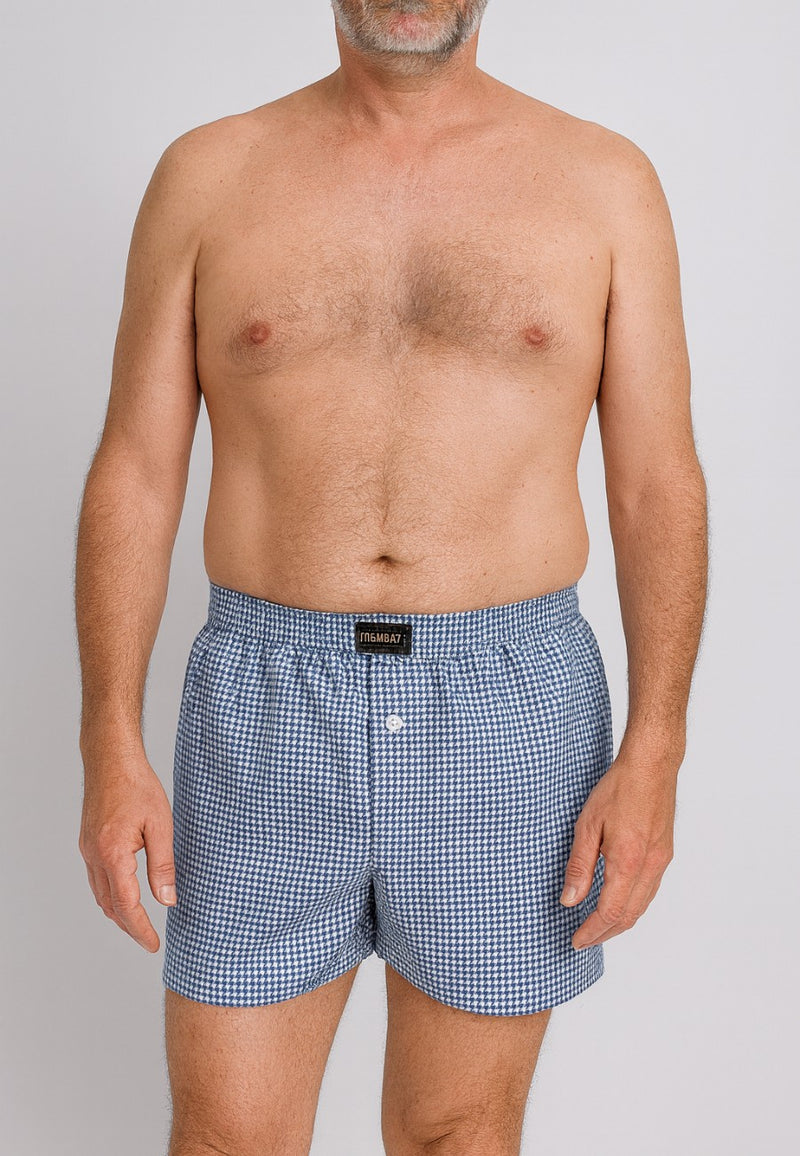 Boxer de tela en dibujos geometricos  triangulos marino Tallas L a 5XL