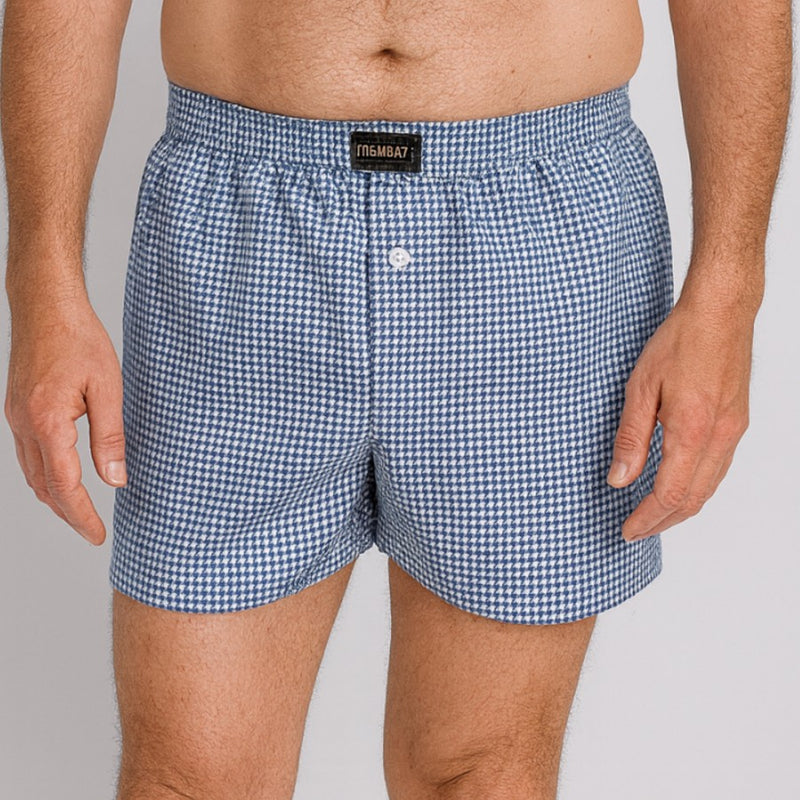 Boxer de tela en dibujos geometricos  triangulos marino Tallas L a 5XL