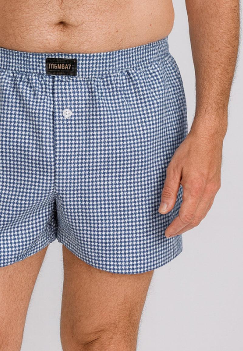 Boxer de tela en dibujos geometricos  triangulos marino Tallas L a 5XL