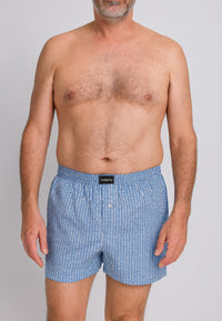 Boxer de tela en dibujos geometricos celestes