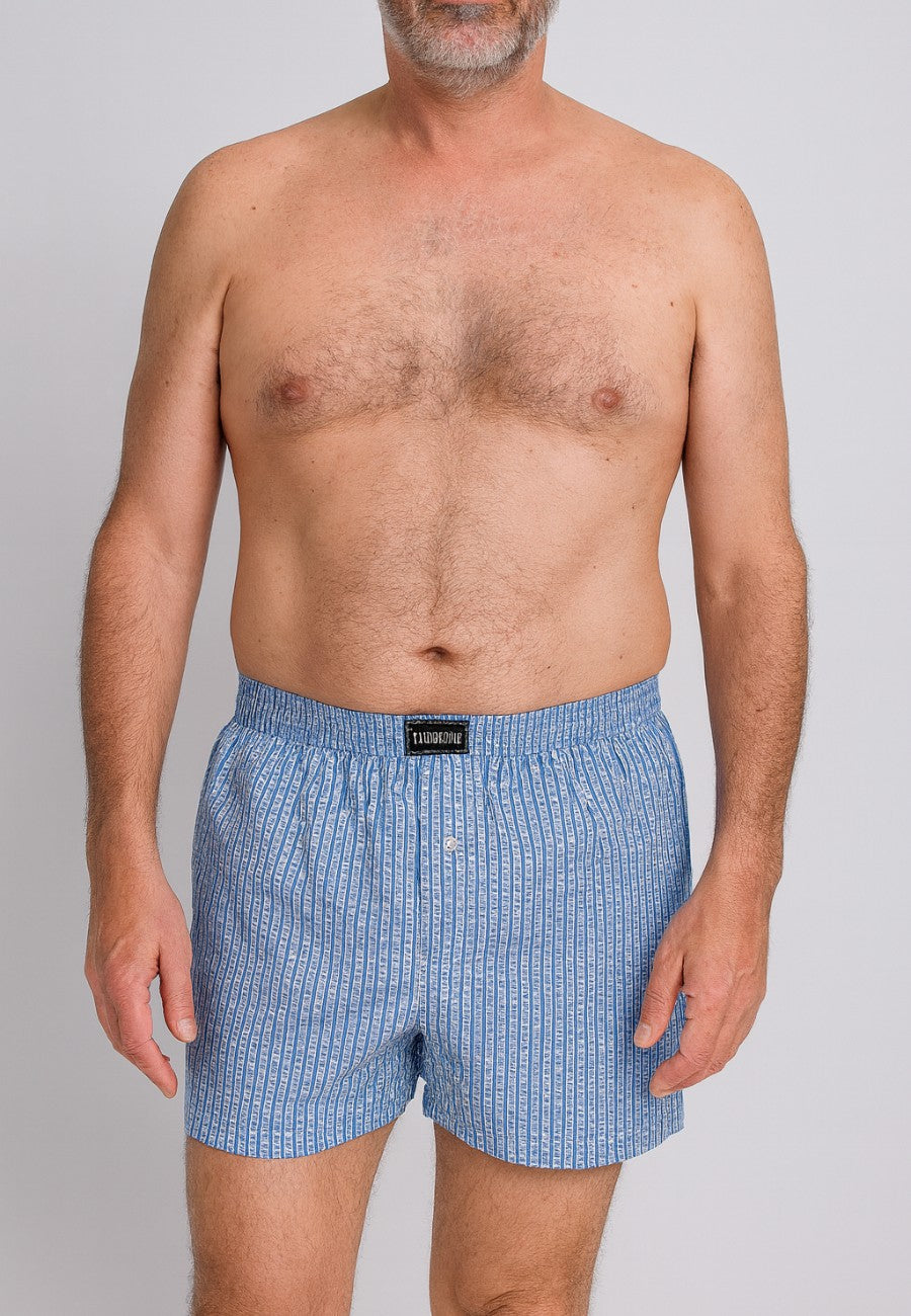 Boxer de tela en dibujos geometricos celestes