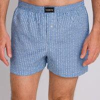 Boxer de tela en dibujos geometricos celestes