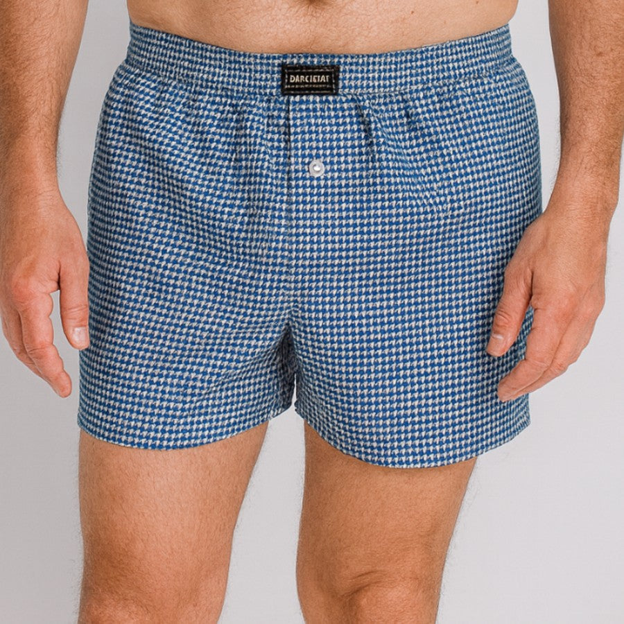 Boxer de tela en dibujos geometricos  bolas azules Tallas L a 5XL