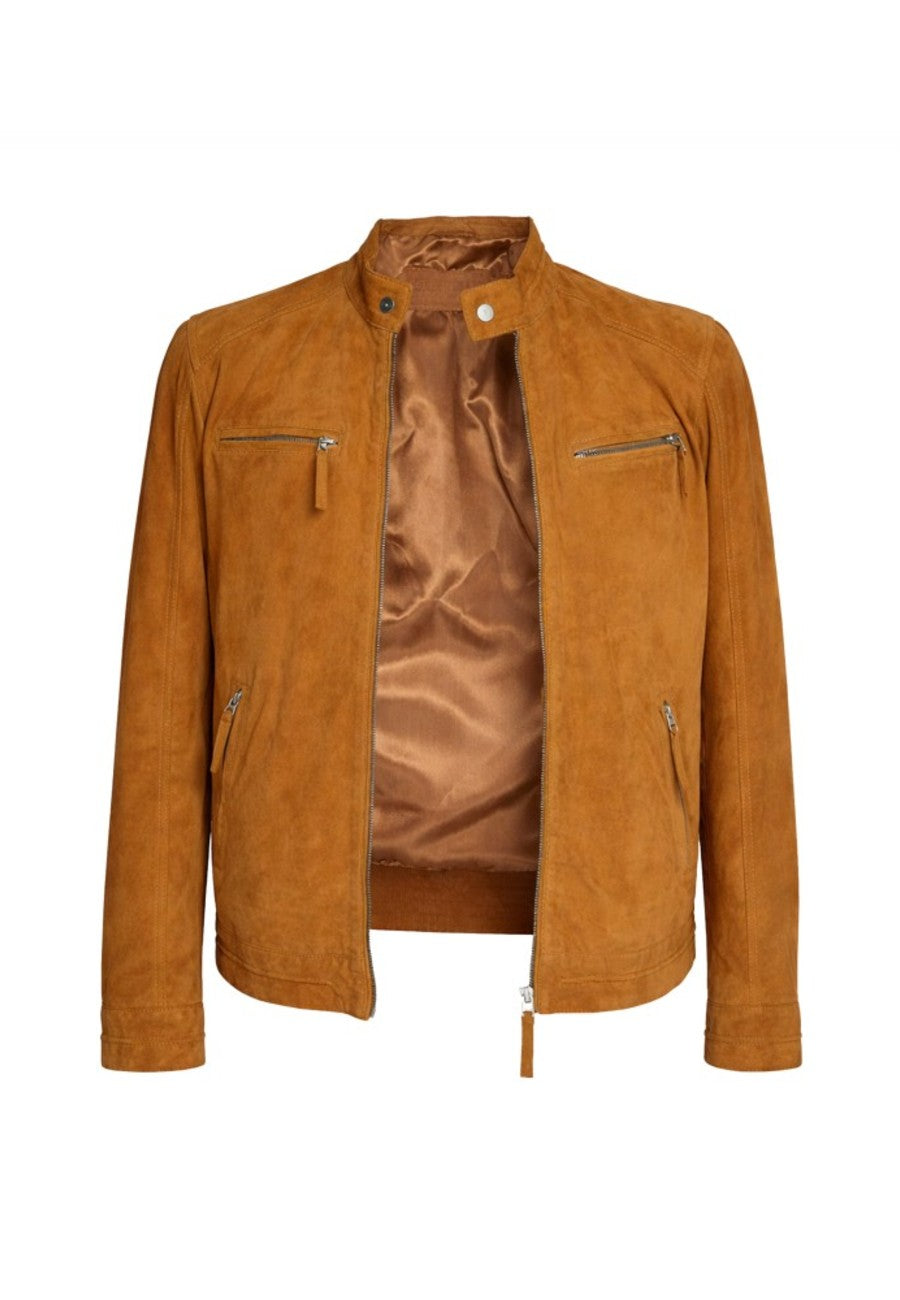 Chaqueta artesanal de ante modelo Potes – whisky, vista del forro de la chaqueta