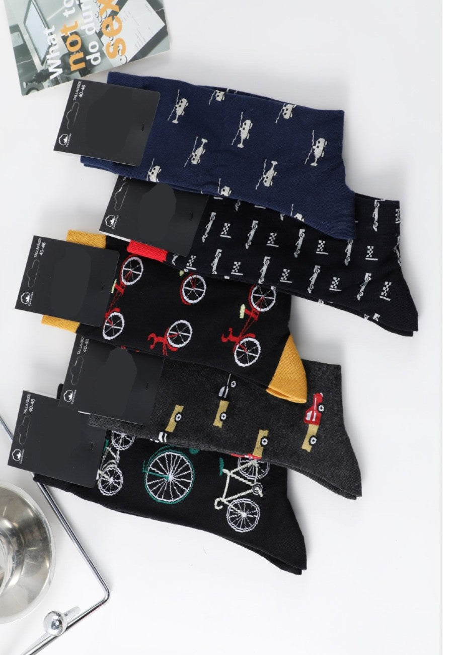 Calcetin de algodón para hombre en varios colores y dibujos Bicicleta