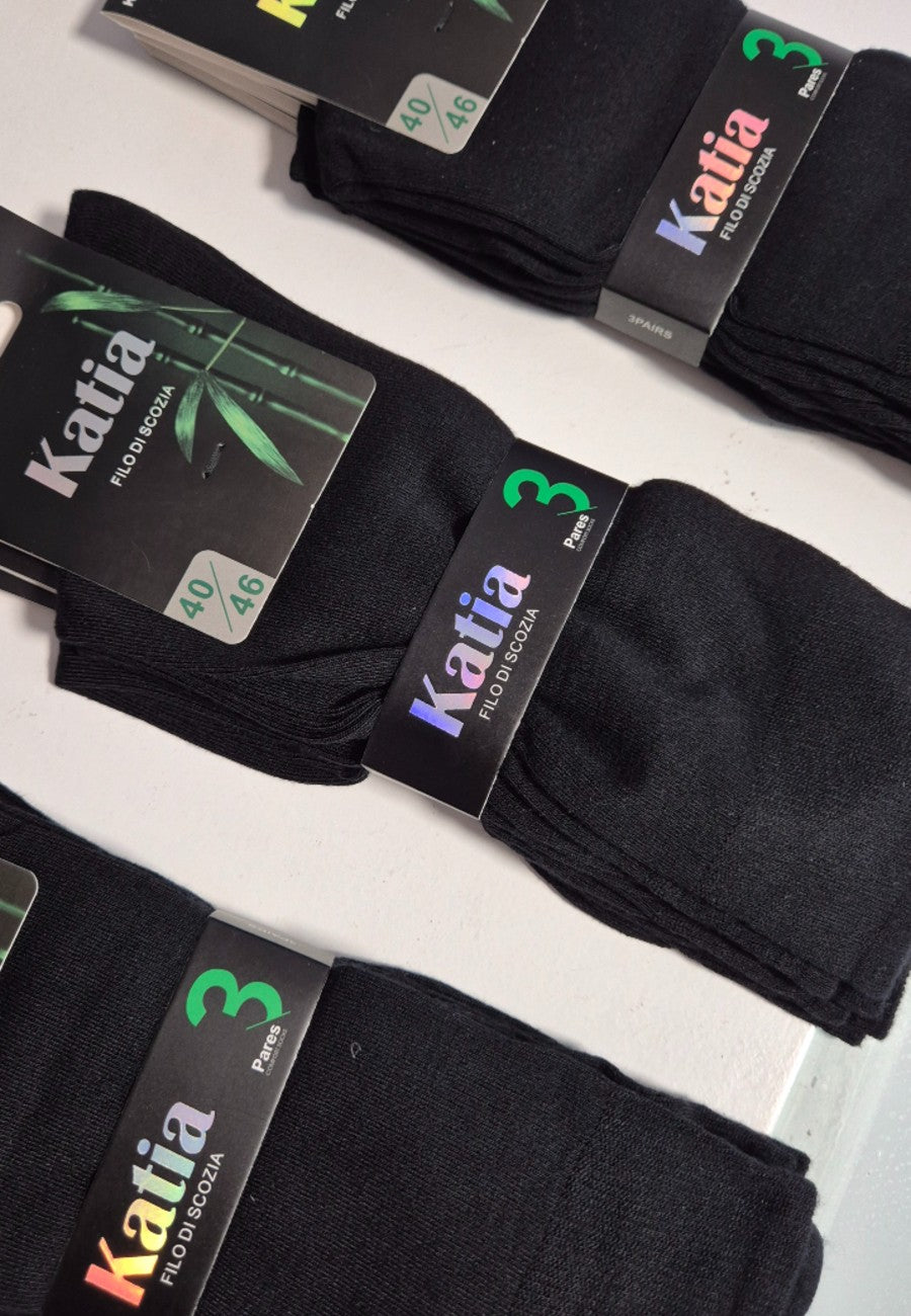 Pack de 3 Calcetines ejecutivos negros finos de hilo escoces para hombre