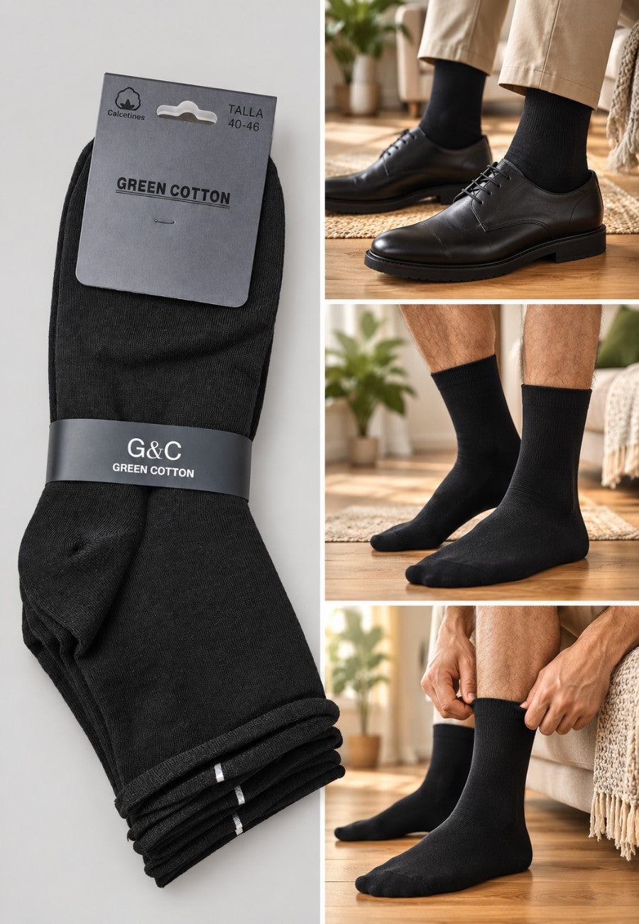 Pack de 3 calcetines de media negra de media caña para hombre