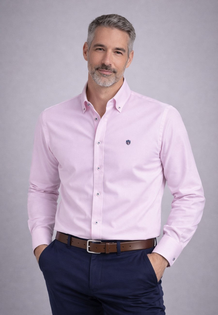 Camisa oxford de sastrería hecha a mano color rosa - Tallas S a 4XL