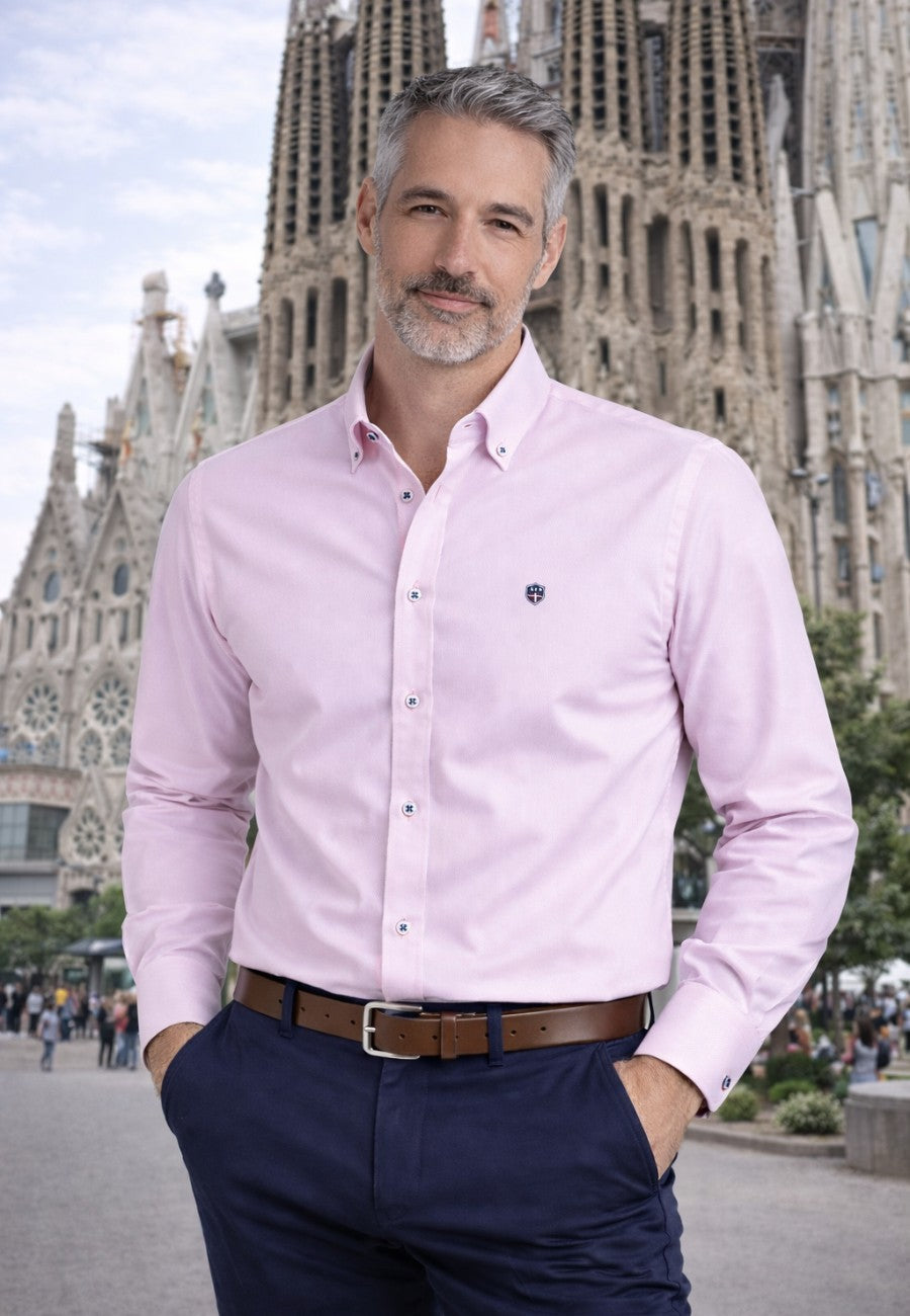 Camisa oxford de sastrería hecha a mano color rosa - Tallas S a 4XL