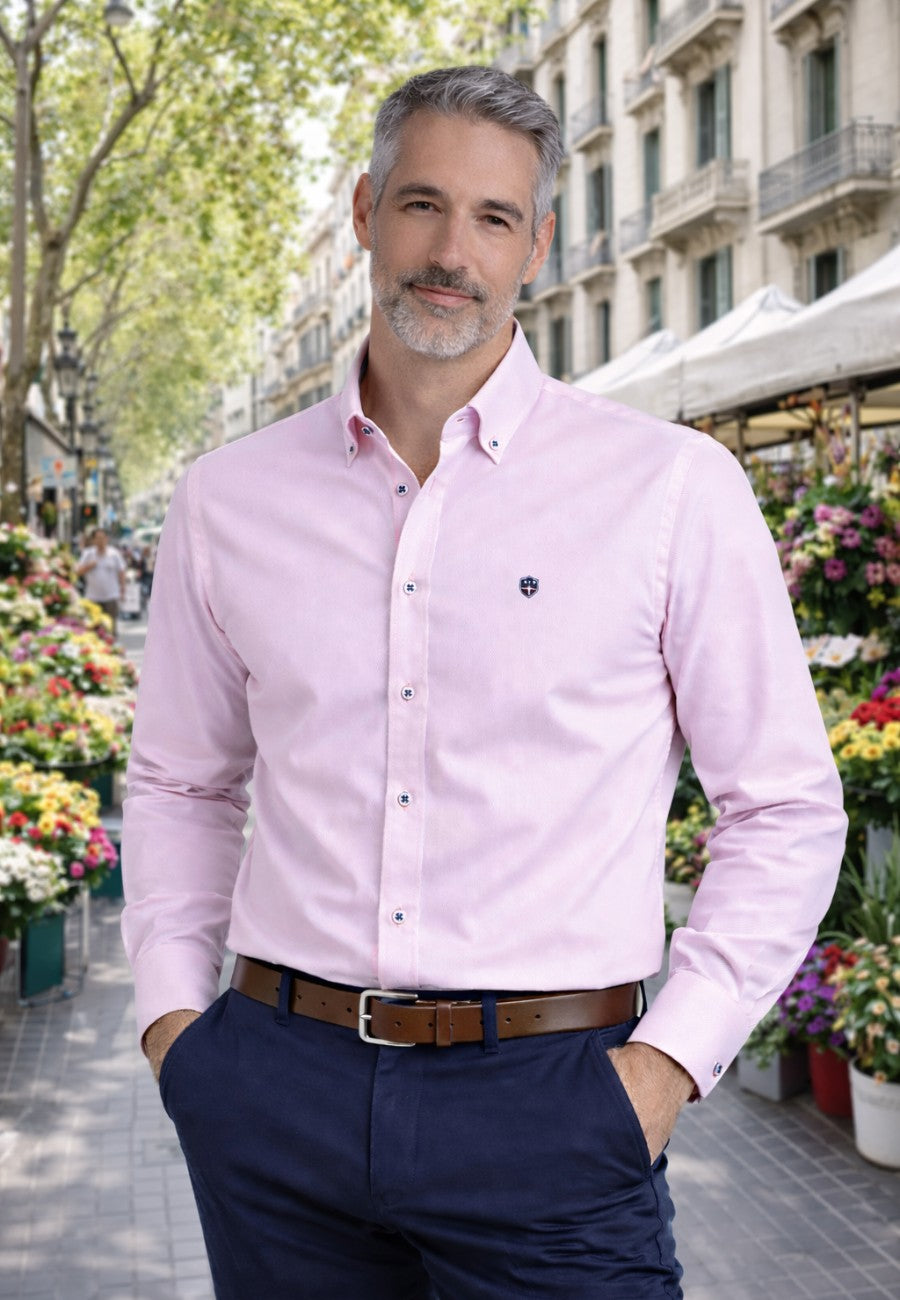 Camisa oxford de sastrería hecha a mano color rosa - Tallas S a 4XL