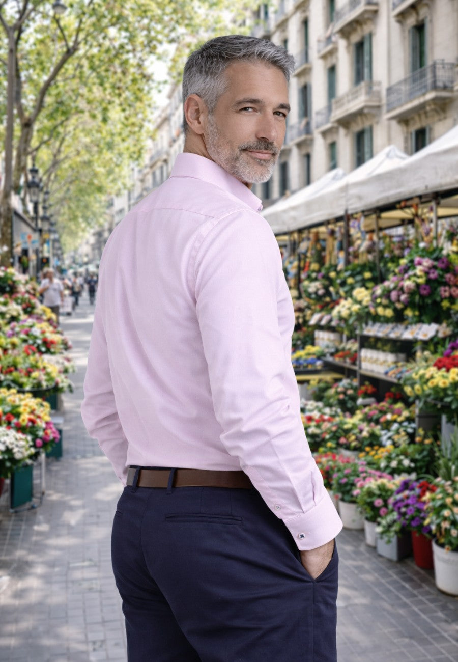Camisa oxford de sastrería hecha a mano color rosa - Tallas S a 4XL