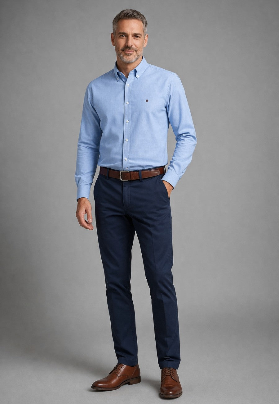 Camisa oxford de sastrería hecha a mano color celeste - Tallas S a 4XL