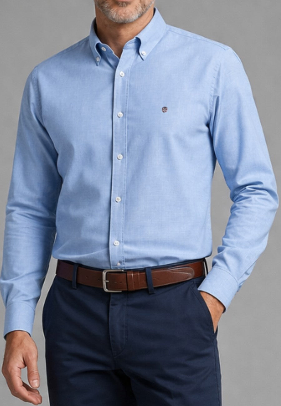 Camisa oxford de sastrería hecha a mano color celeste - Tallas S a 4XL