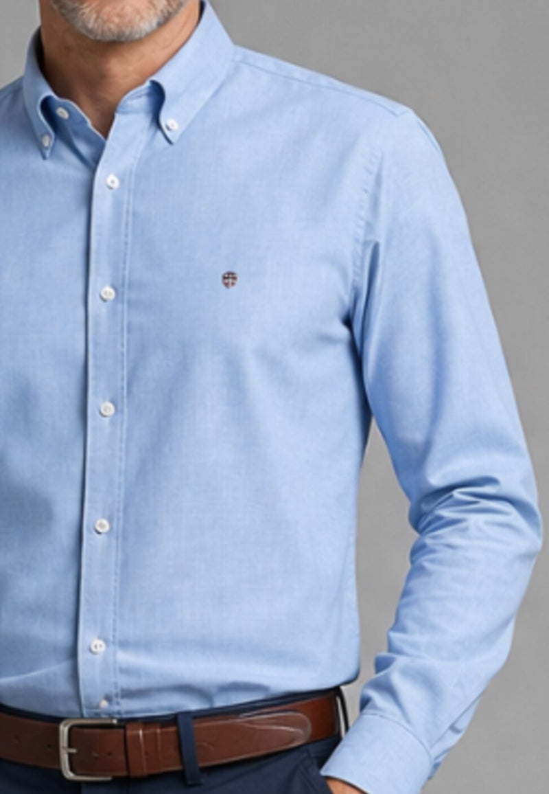 Camisa oxford de sastrería hecha a mano color celeste - Tallas S a 4XL