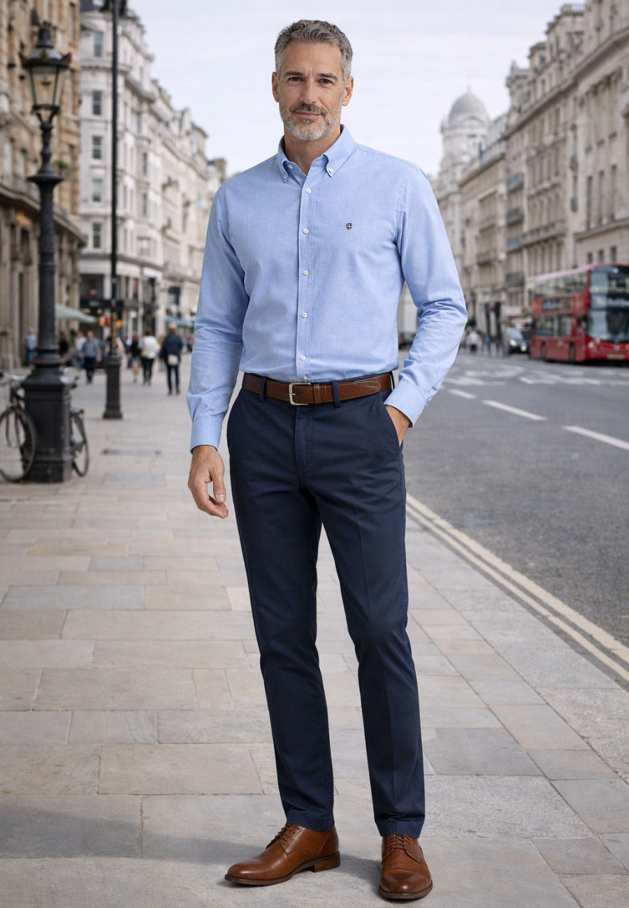 Camisa oxford de sastrería hecha a mano color celeste - Tallas S a 4XL