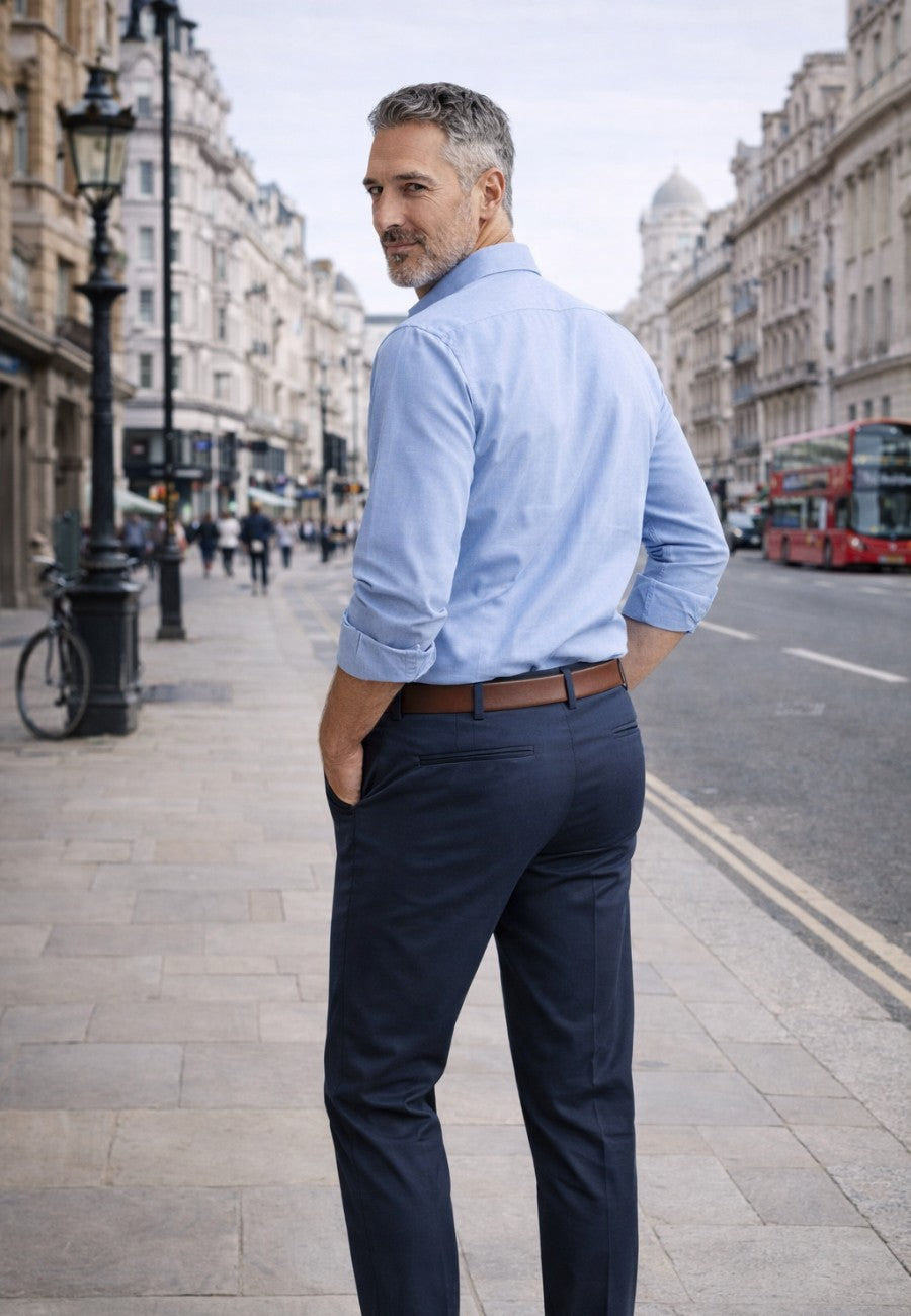 Camisa oxford de sastrería hecha a mano color celeste - Tallas S a 4XL