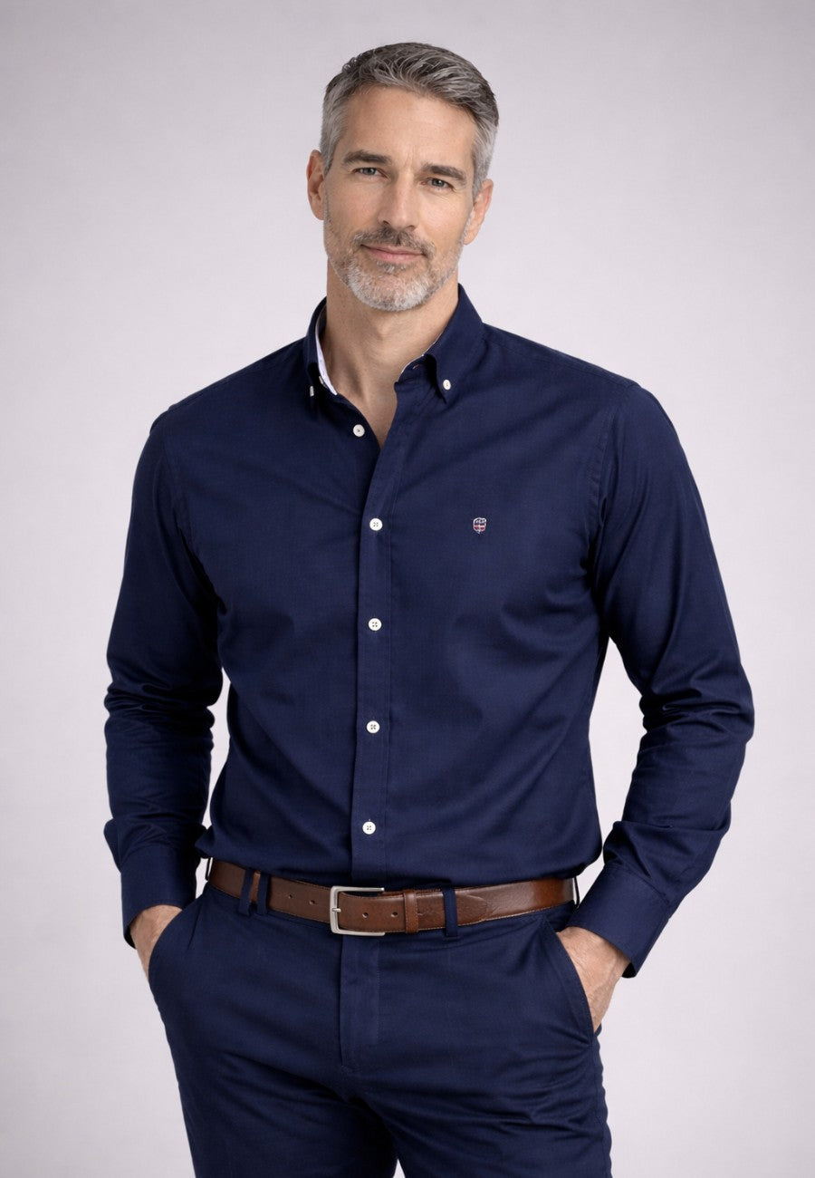 Camisa oxford de sastrería hecha a mano color marino - Tallas S a 4XL
