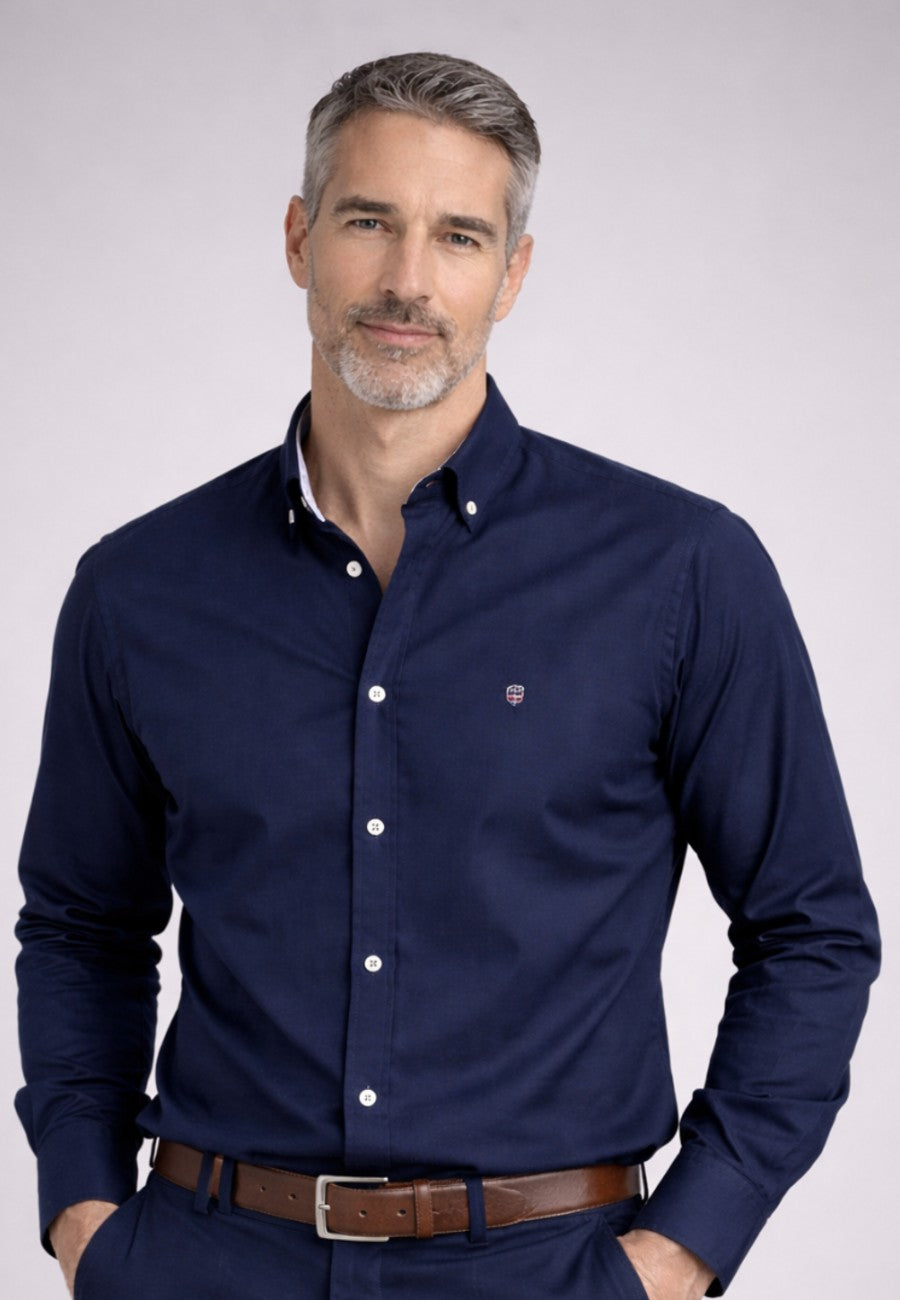 Camisa oxford de sastrería hecha a mano color marino - Tallas S a 4XL
