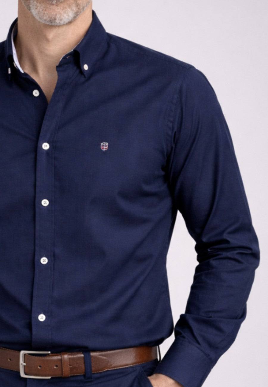Camisa oxford de sastrería hecha a mano color marino - Tallas S a 4XL