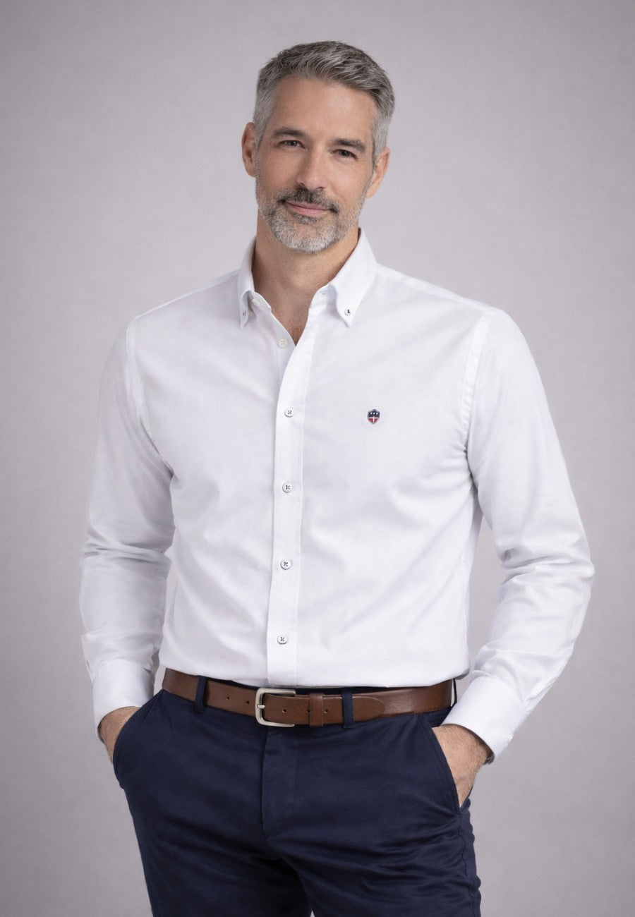 Camisa oxford de sastrería hecha a mano color blanco - Tallas S a 4XL