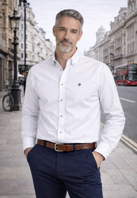 Camisa oxford de sastrería hecha a mano color blanco - Tallas S a 4XL