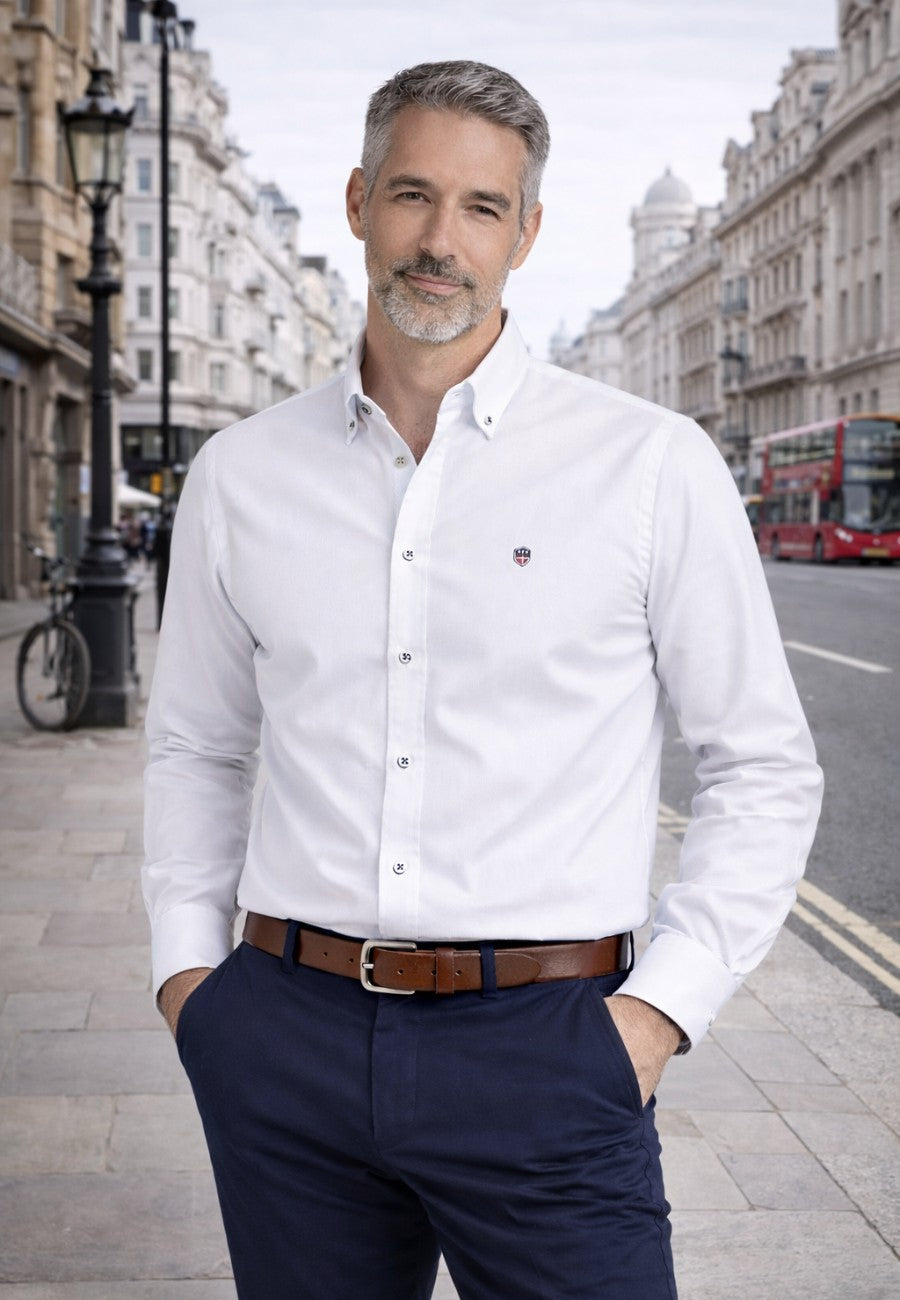 Camisa oxford de sastrería hecha a mano color blanco - Tallas S a 4XL