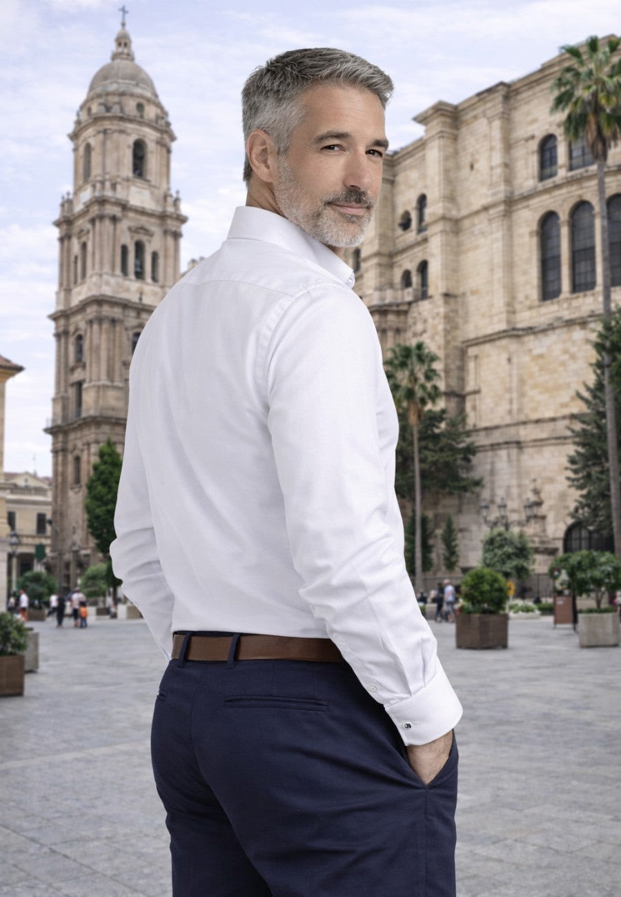 Camisa oxford de sastrería hecha a mano color blanco - Tallas S a 4XL