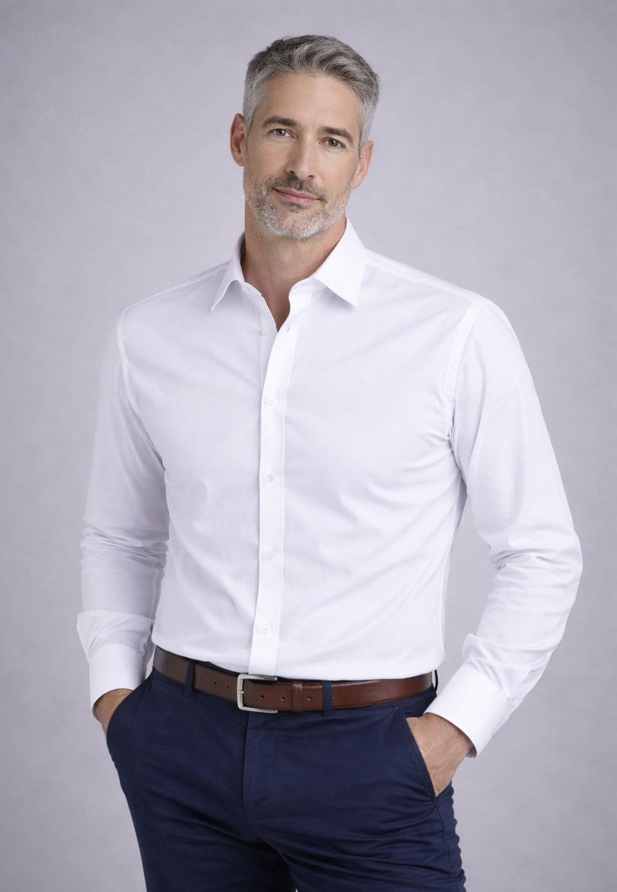Camisa de vestir de sastrería hechas a mano fil a fil color blanco