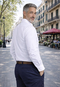 Camisa de vestir de sastrería hechas a mano fil a fil color blanco