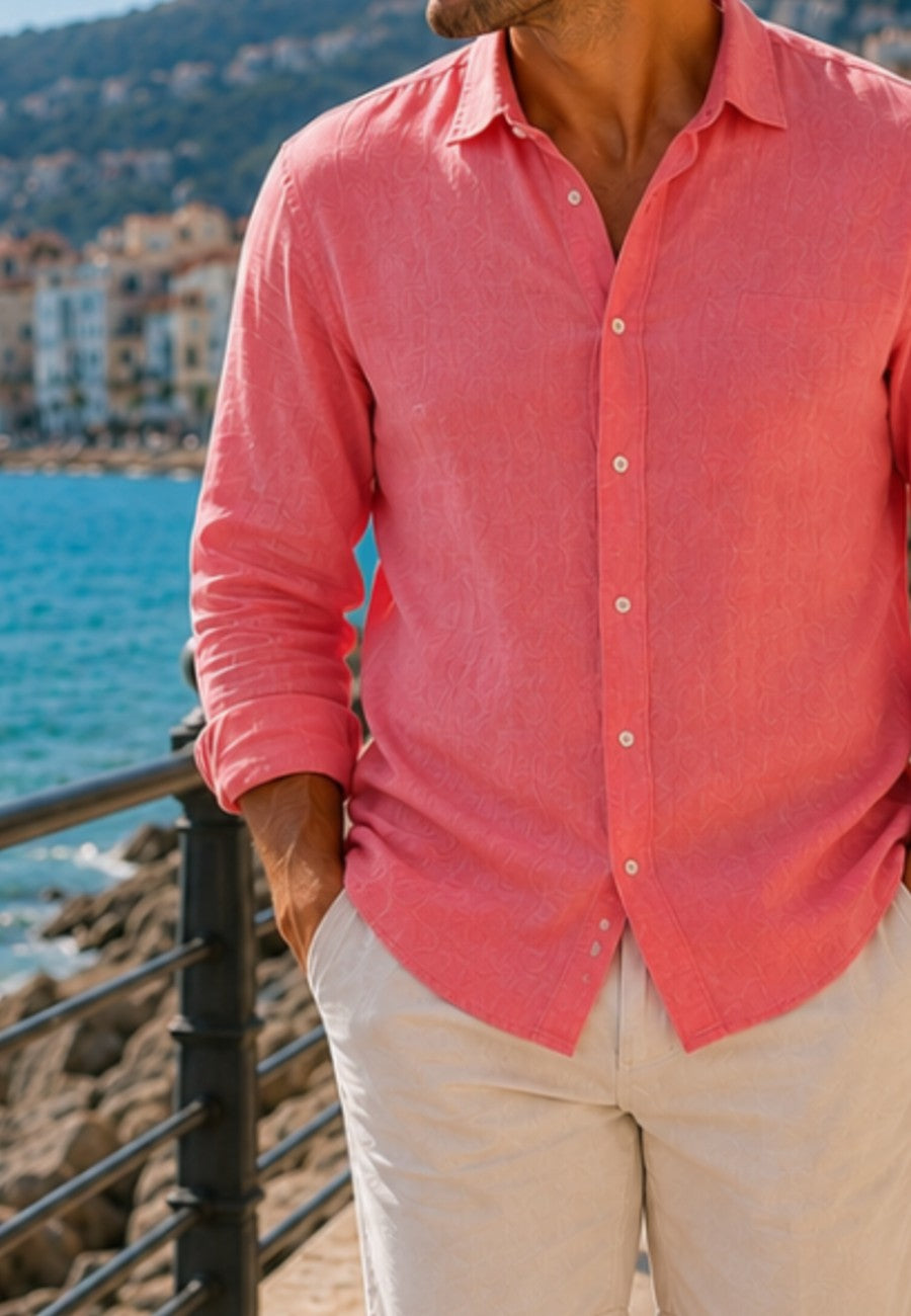 Camisa de lino de sastrería, hecha a mano. Sandía en paseo marítimo