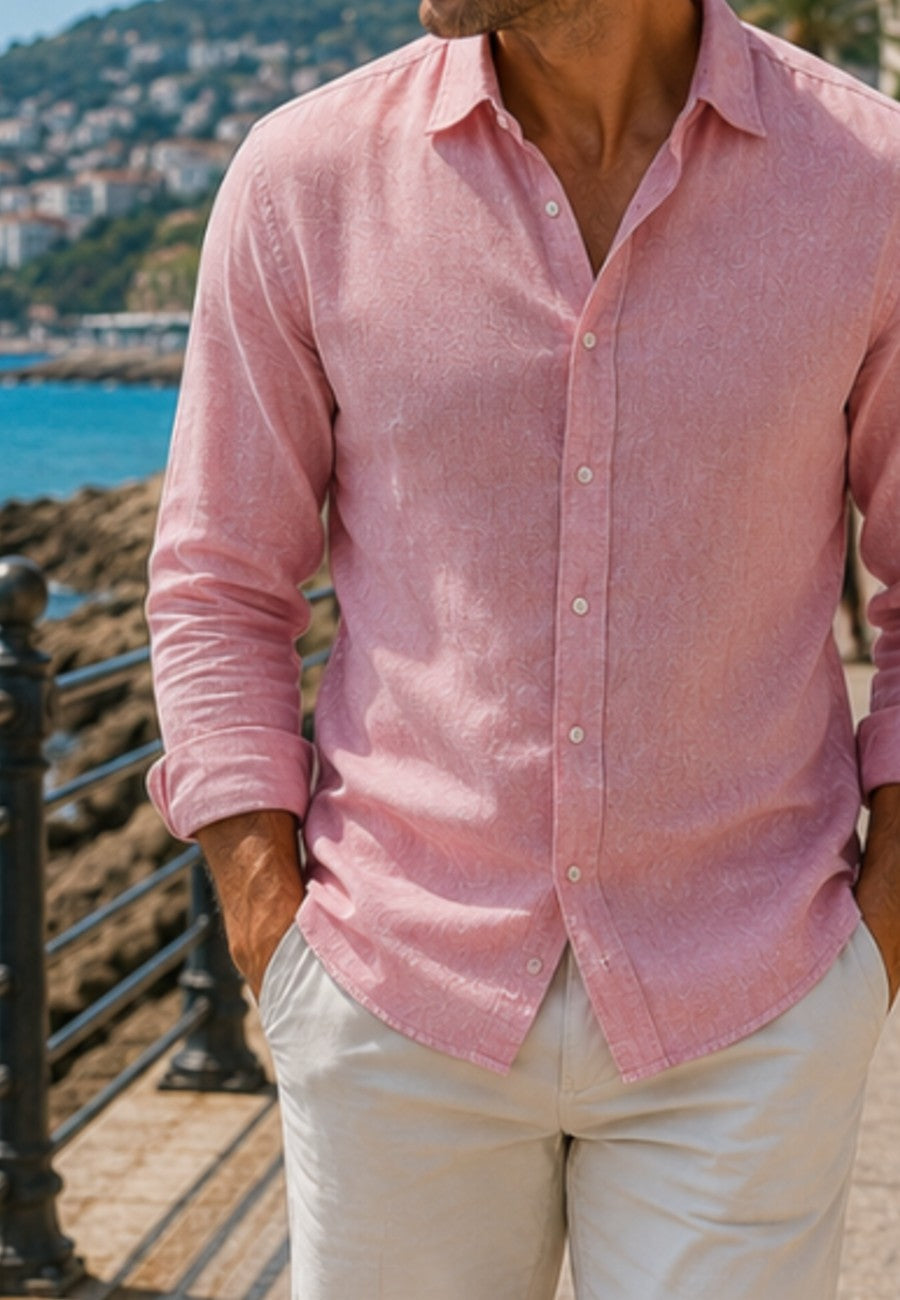 Camisa de lino de sastrería, hecha a mano. Maquillaje