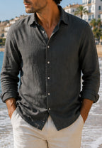 Camisa de lino de sastrería, hecha a mano. Gris Marengo