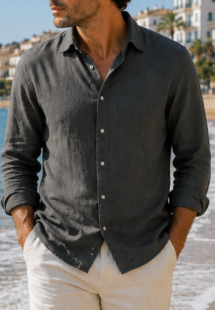 Camisa de lino de sastrería, hecha a mano. Gris Marengo