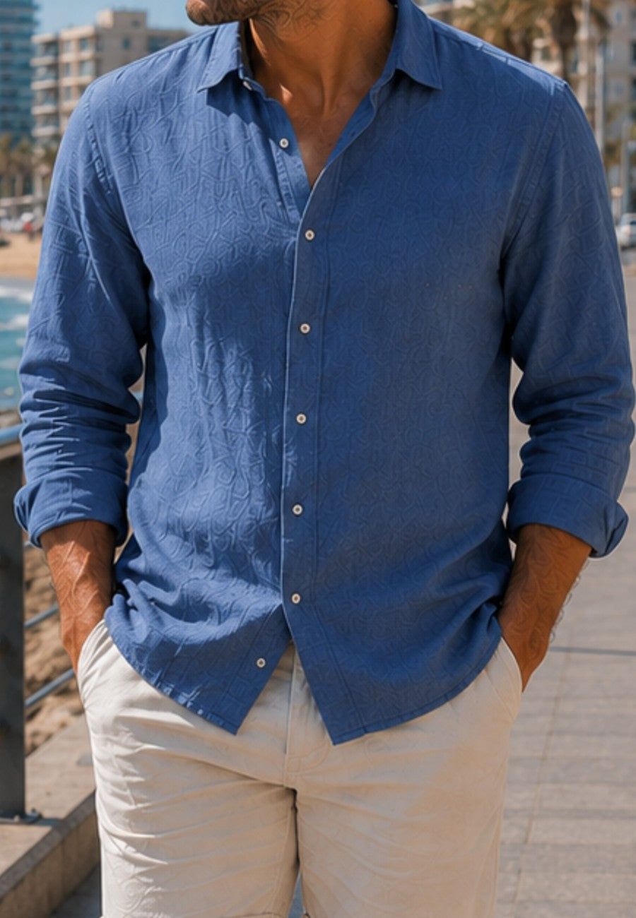 Camisa de lino de sastrería, hecha a mano. Azul petroleo