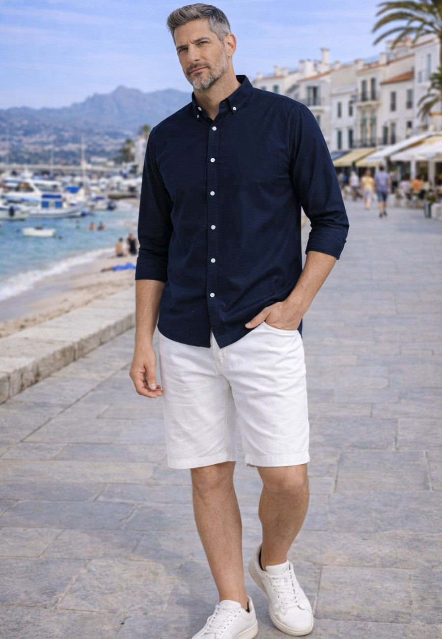 Camisa Oxford azul marino semi entallada