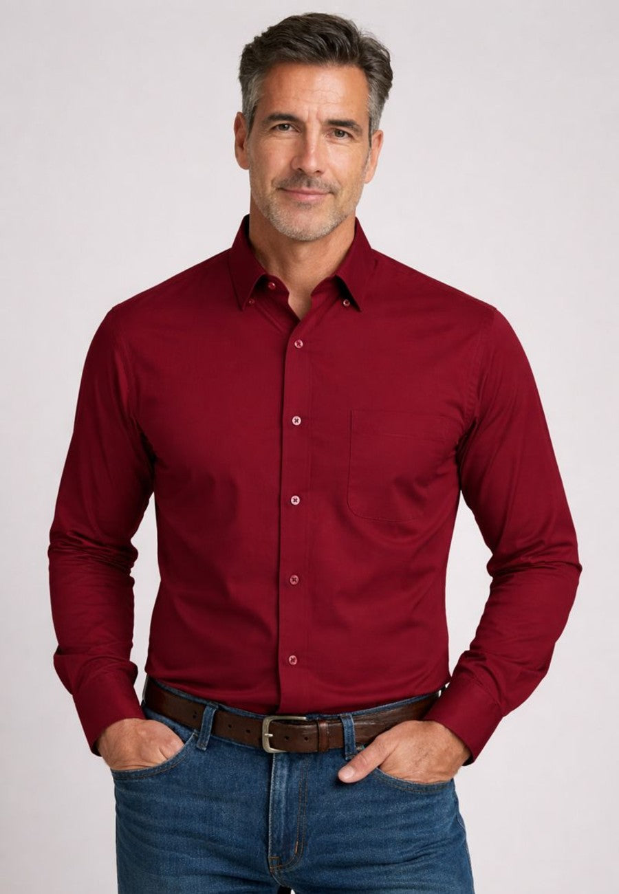 Camisa de hombre color Burdeos de manga larga talla XXL a la 5XL